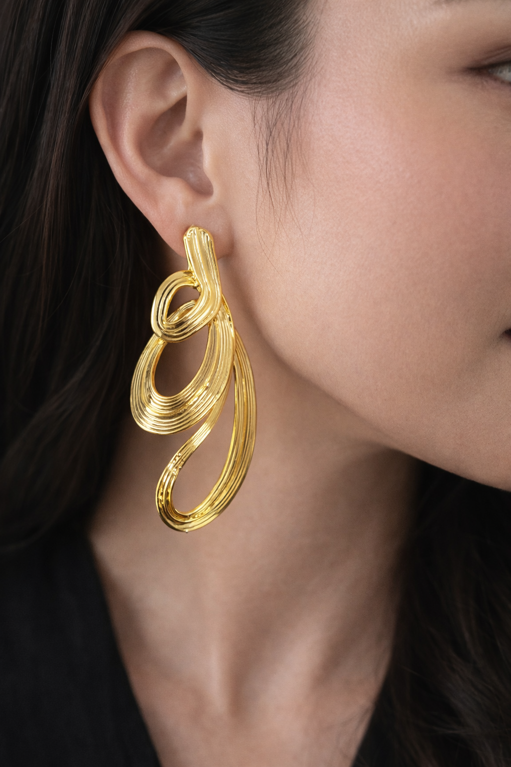 Elegant Gold Abstract Loop Drop Earrings (925 Sterling Silver) (Copy)