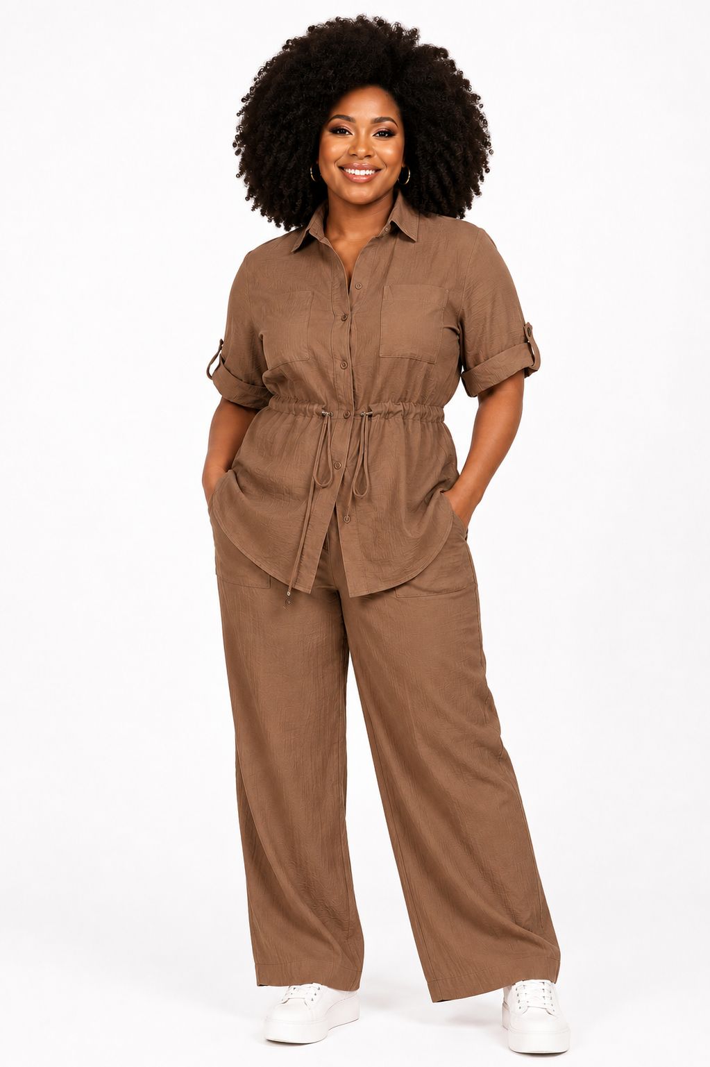 Elegant Linen Two-Piece Set – Brown 107