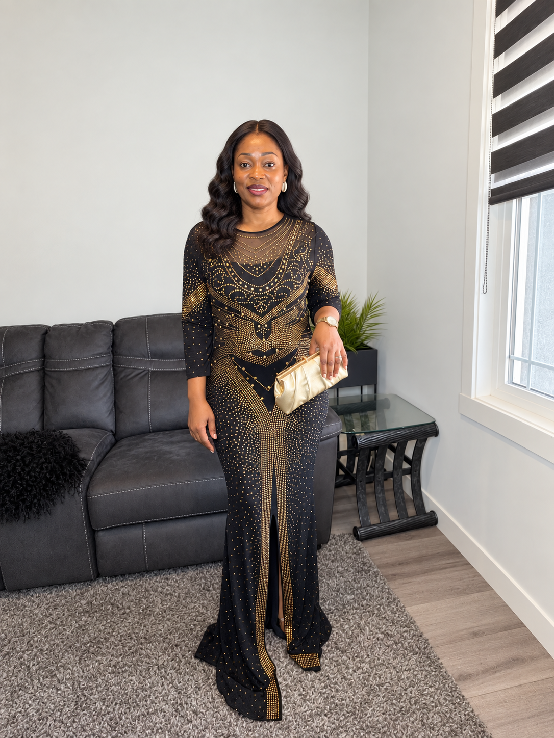 Embellished Black Fitted Dinner Dress