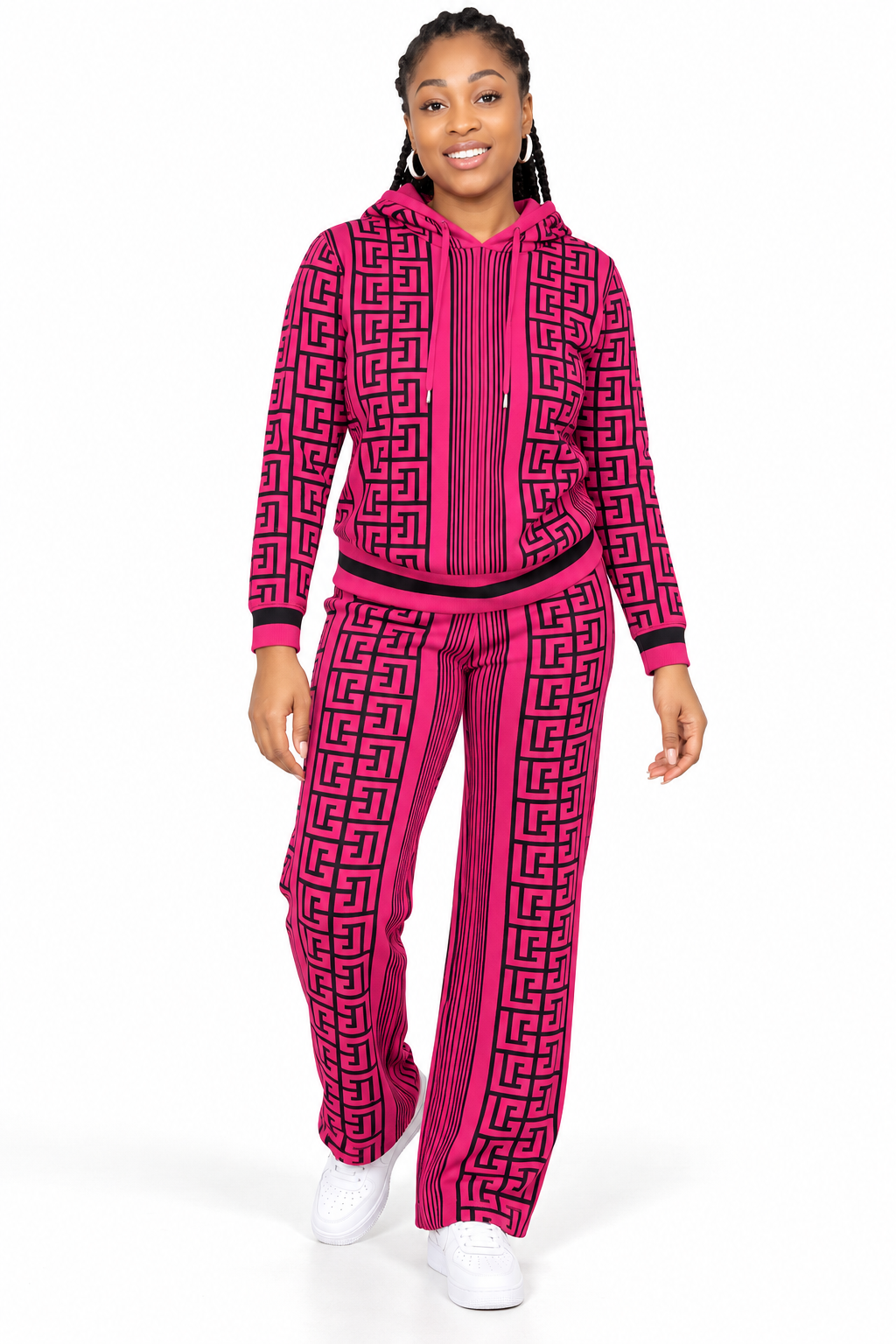 Magenta Geometric Hooded Two-Piece Set