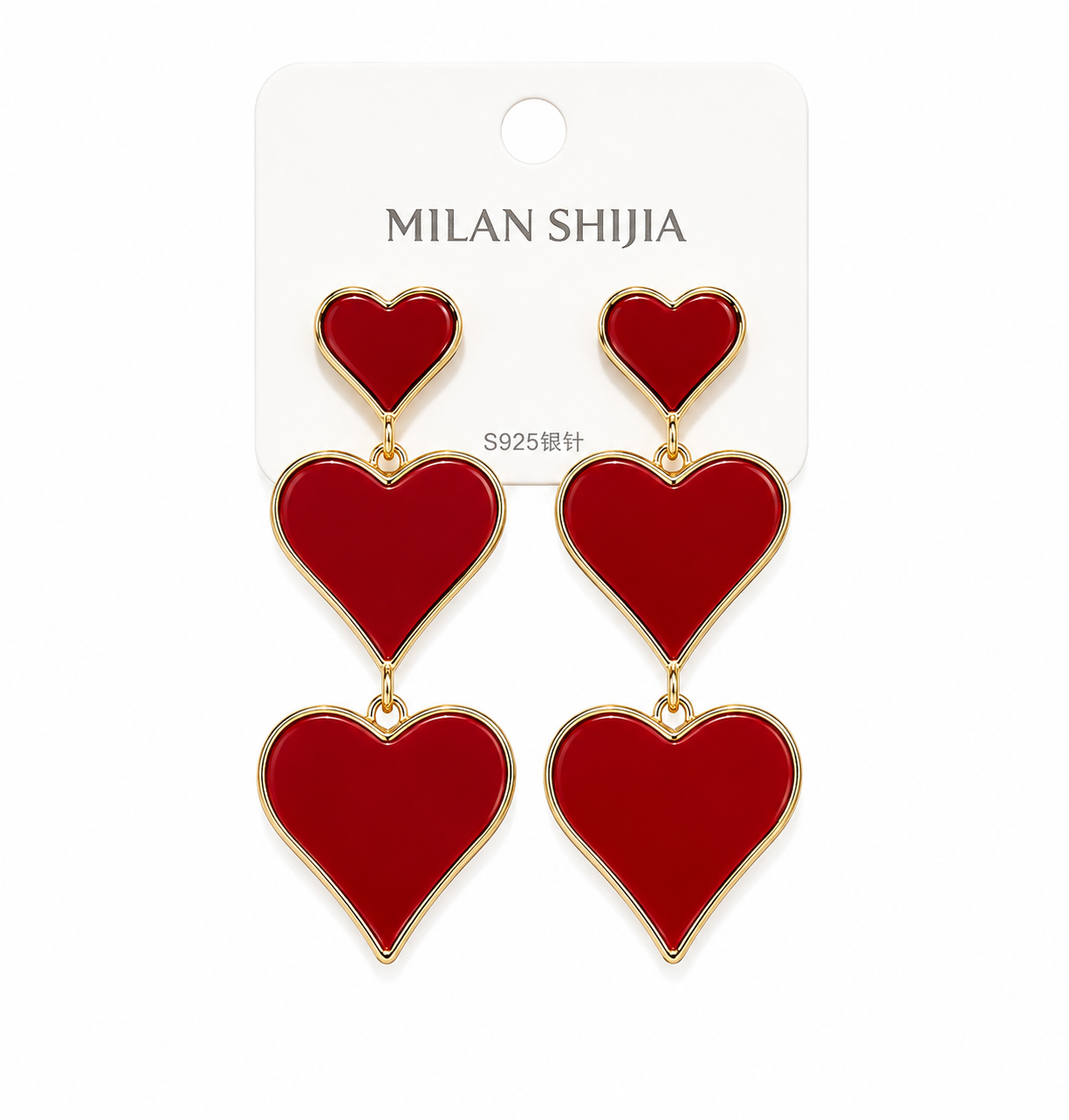 Red Heart Drop Statement Earrings