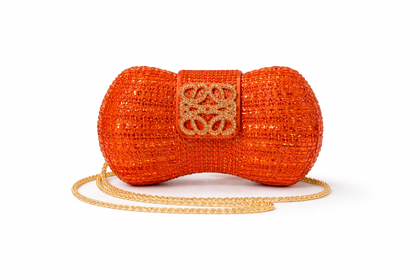 Luxe Crystal Bow Clutch Purse - Orange