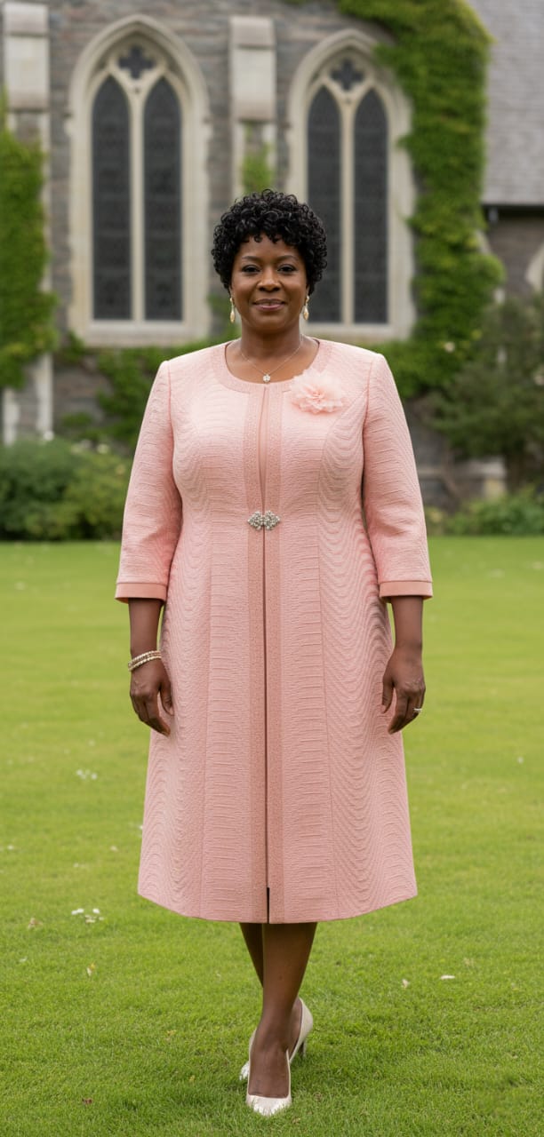 Peach Classic Long Church Dress – Timeless Elegant Wear