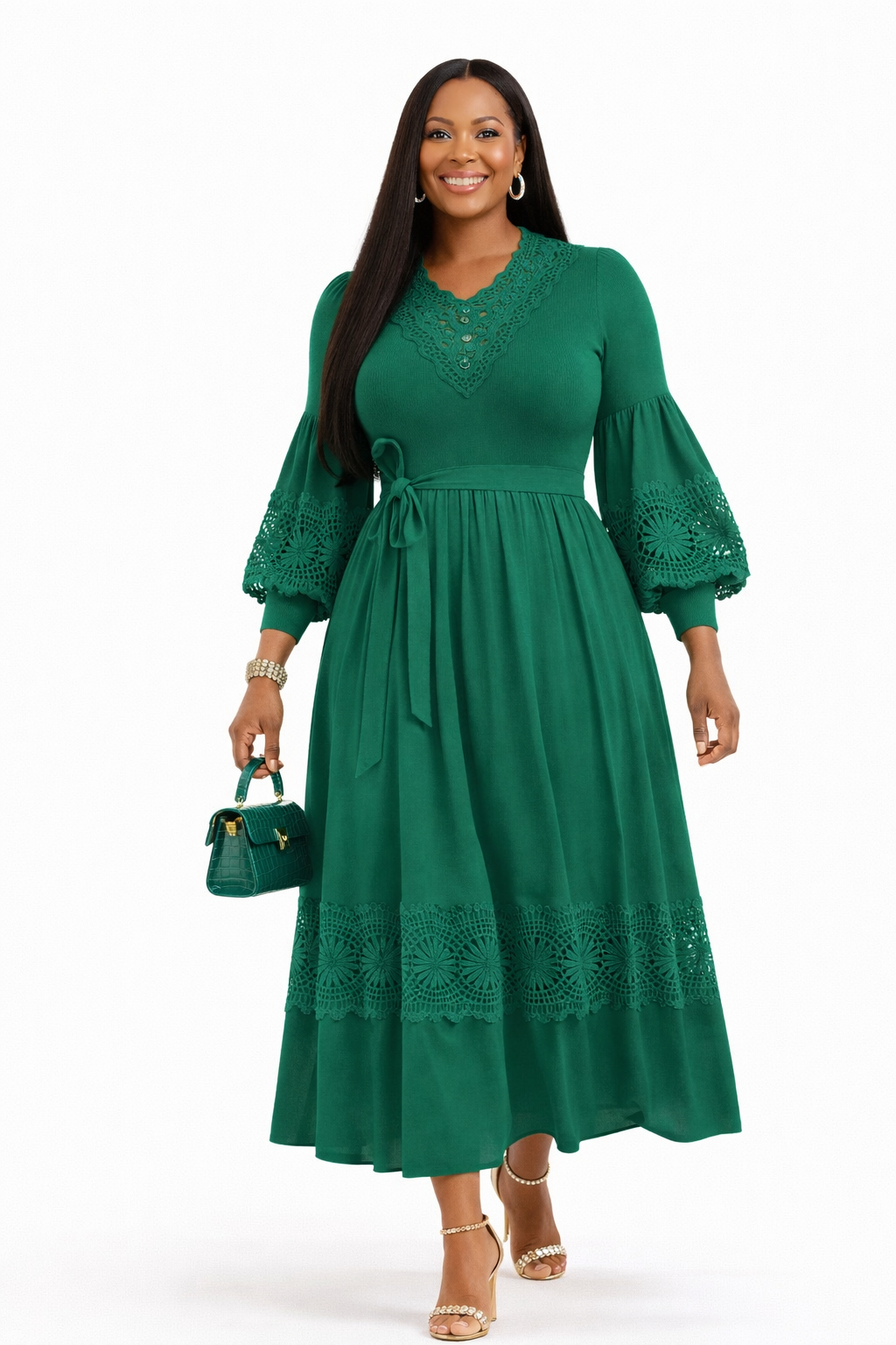 Elegance Lace-Detail Stretch Midi Dress