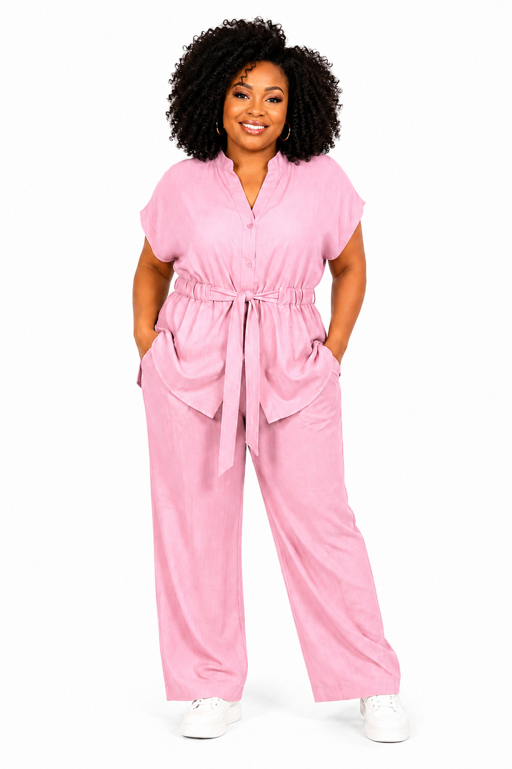 Elegant Linen Two-Piece Set โ Pink