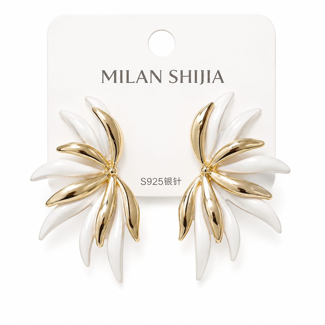 Elegant White & Gold Floral Statement Earrings