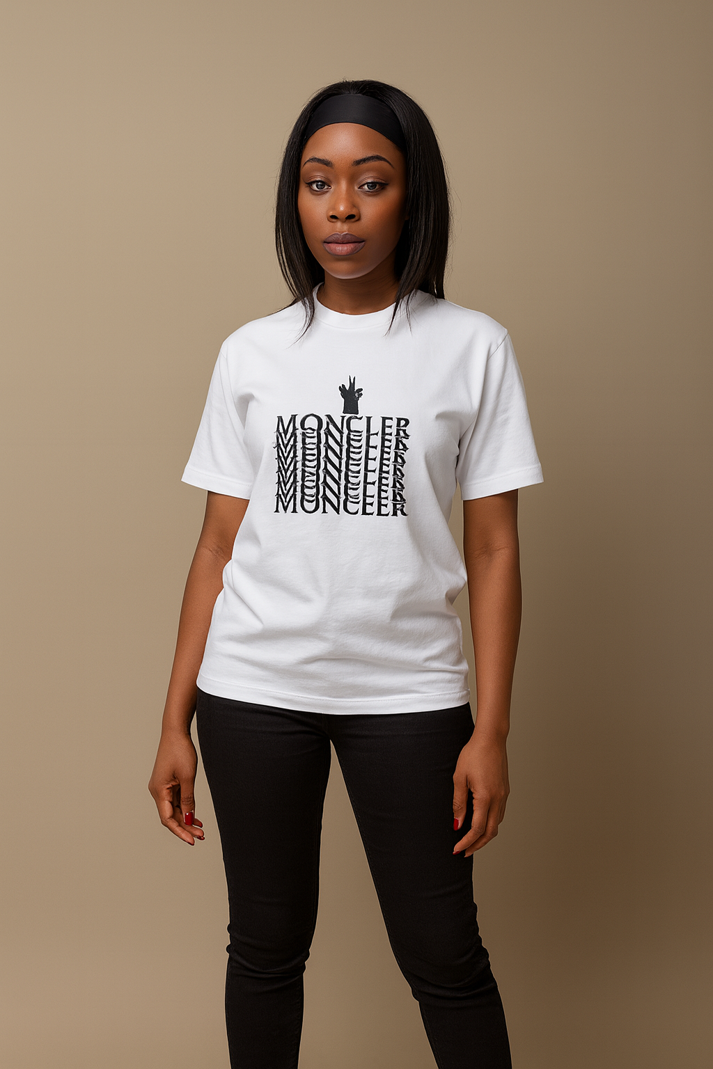 “Moncler-Style Graphic Stack” Tee (White)