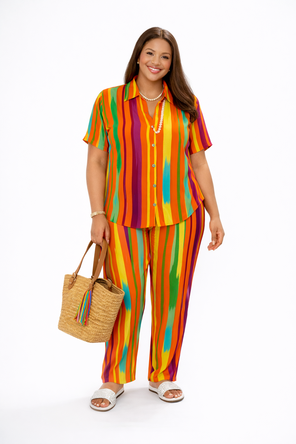 Ensemble deux pièces rayé arc-en-ciel – Chemise et pantalon