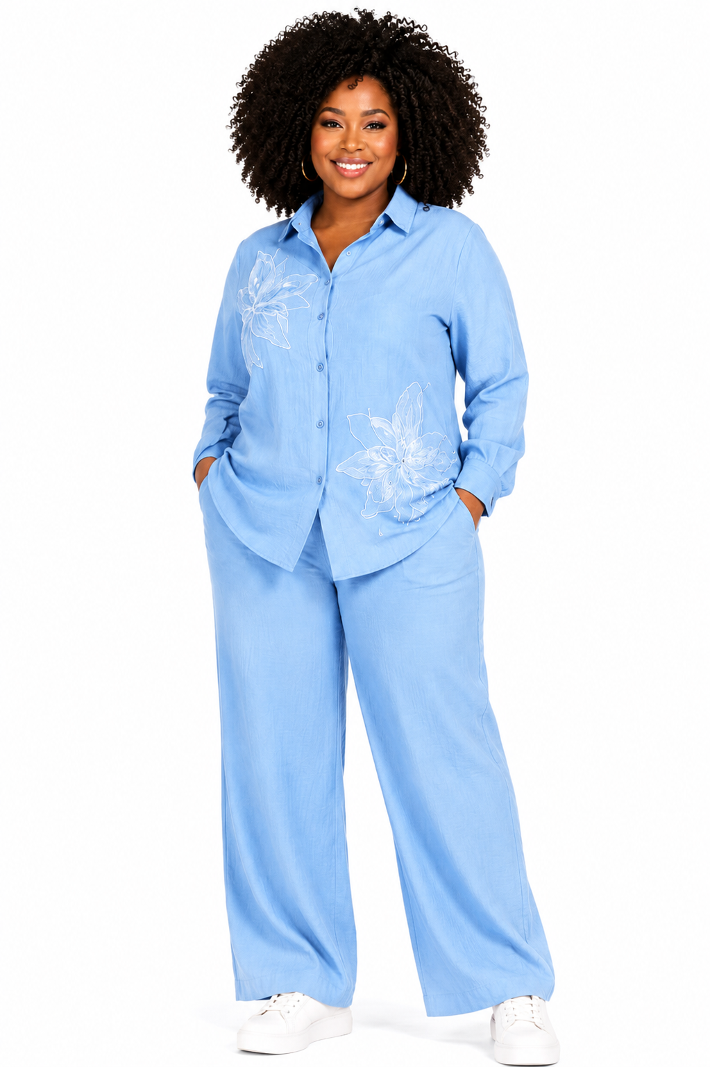 Elegant Linen Two-Piece Set – Blue 1229