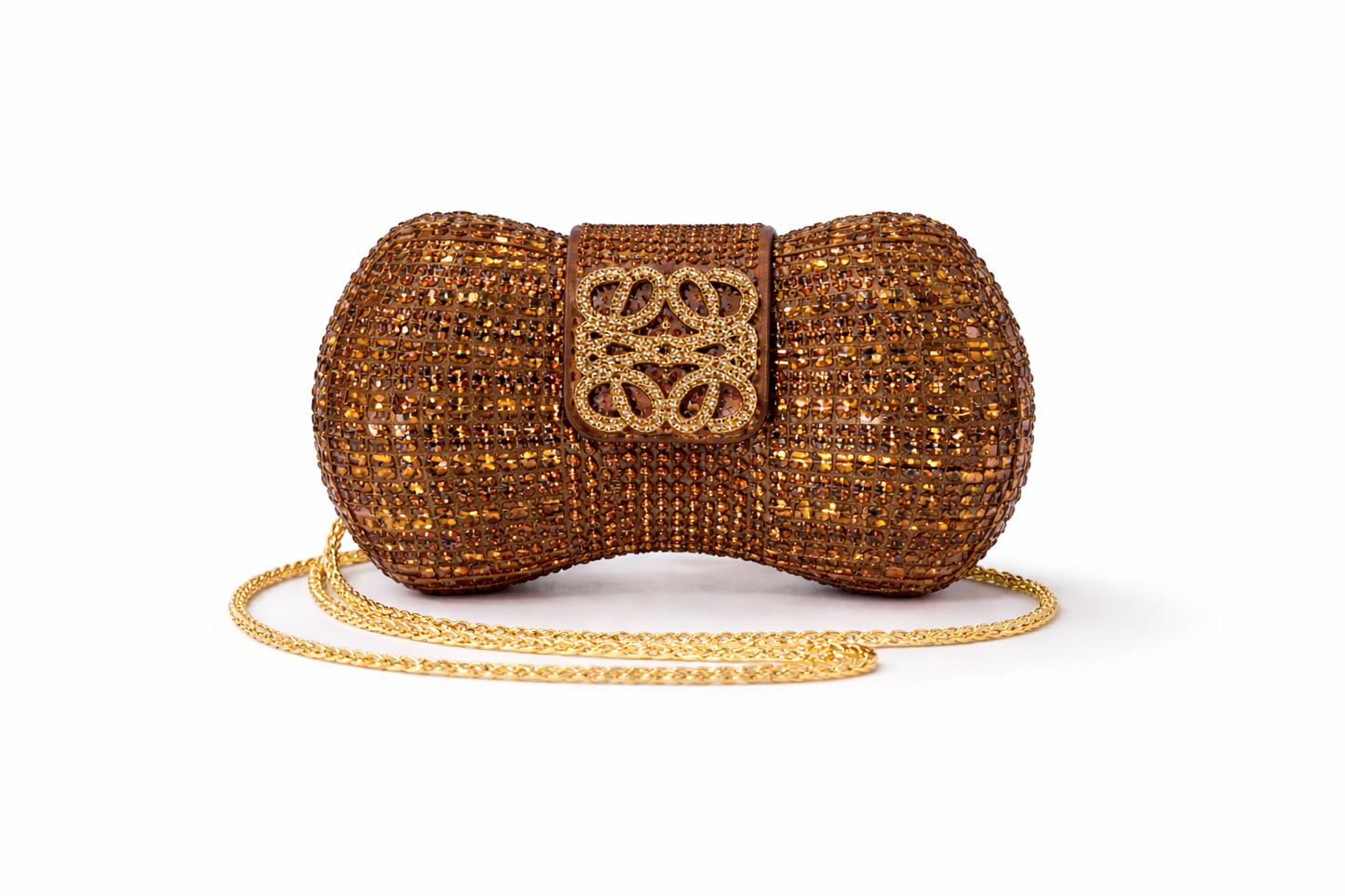 Luxe Crystal Bow Clutch Purse - Brown