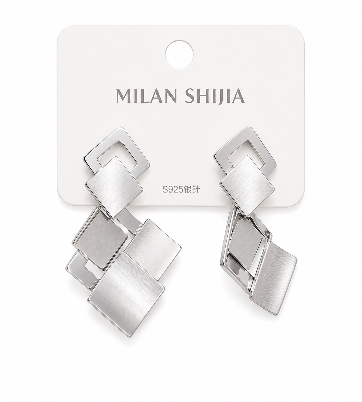 Modern Silver Geometric Drop Earrings