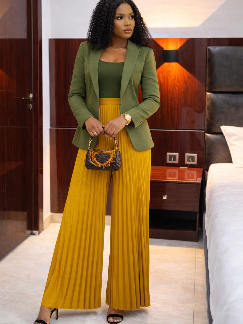 Mustard Luxe Pleated Wide-Leg Pants & Blazers
