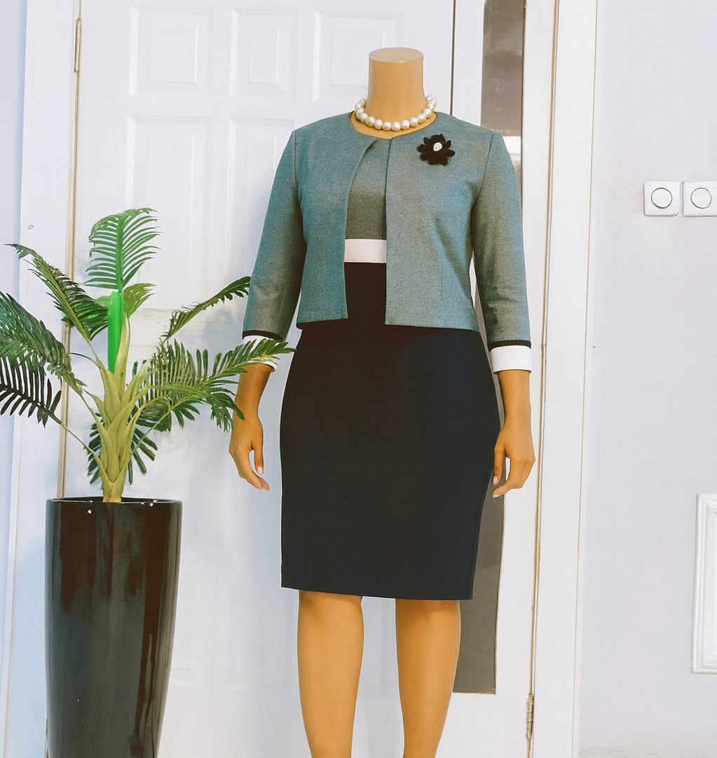 Ensemble de bureau habillé 2 pièces – Robe avec blazer assorti