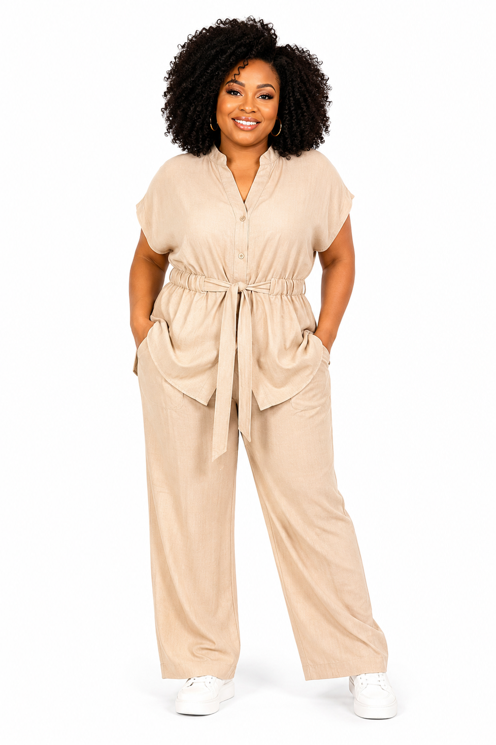 Elegant Linen Two-Piece Set – Beige