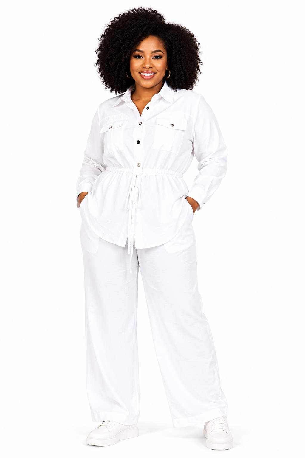 Elegant Linen Two-Piece Set – White 176