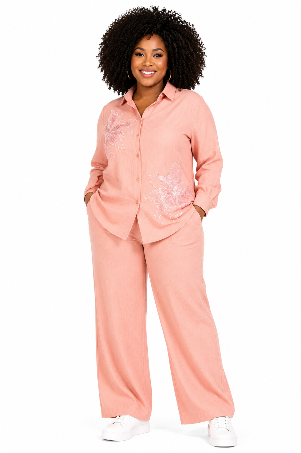Elegant Linen Two-Piece Set – Peach 1229