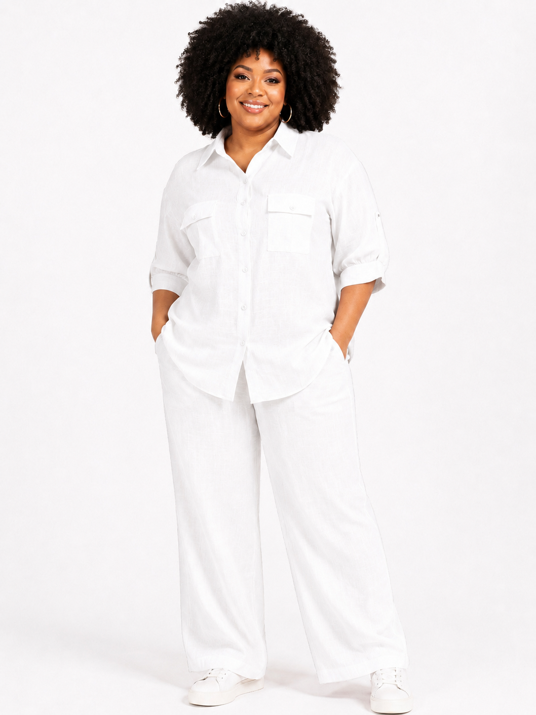 Elegant Linen Two-Piece Set – White 098