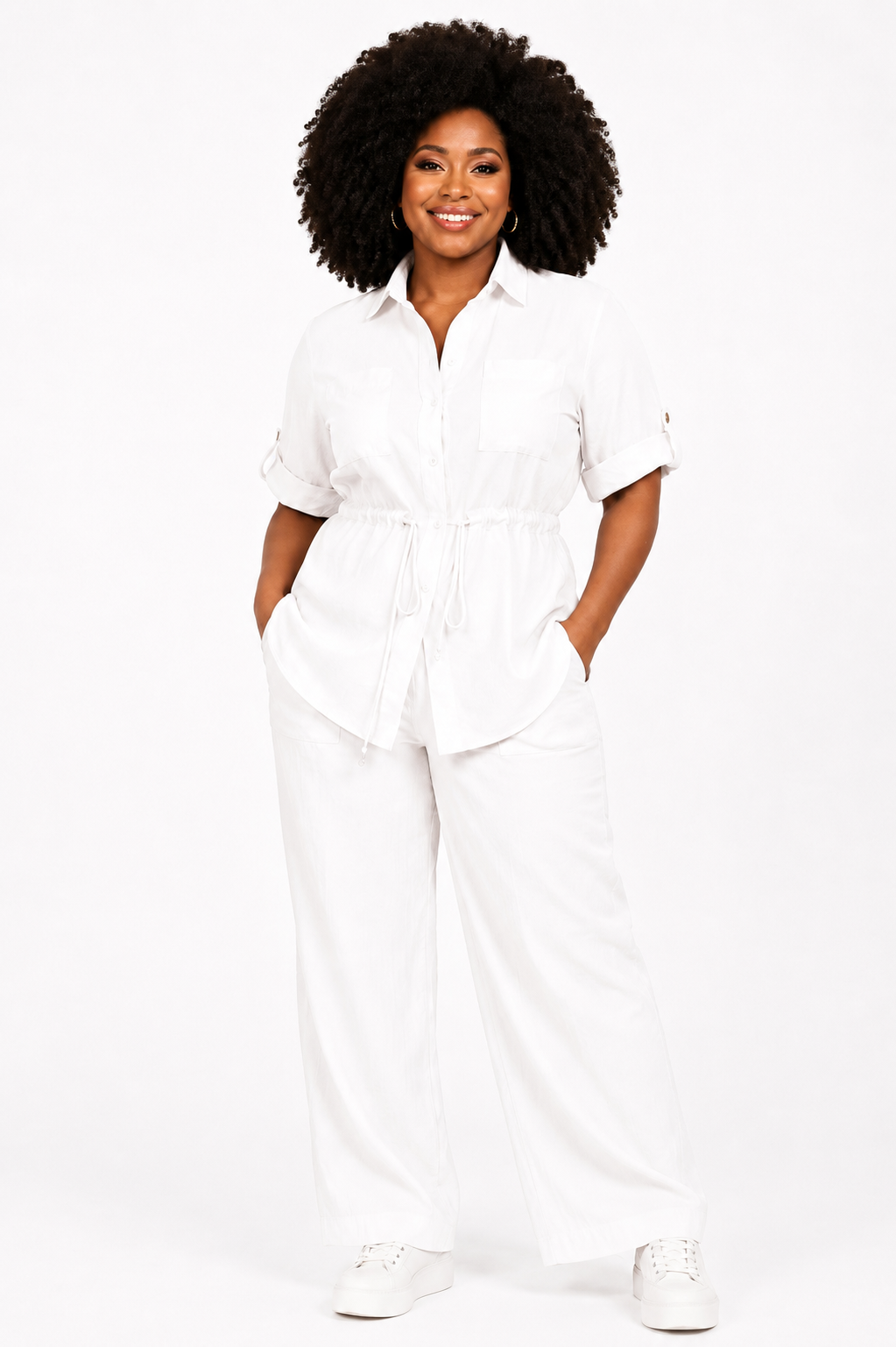Elegant Linen Two-Piece Set – White 107