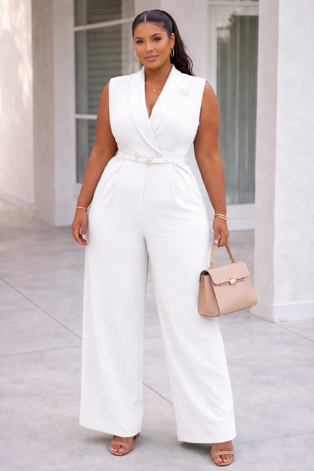 Luxe White Tailored Sleeveless Jumpsuit