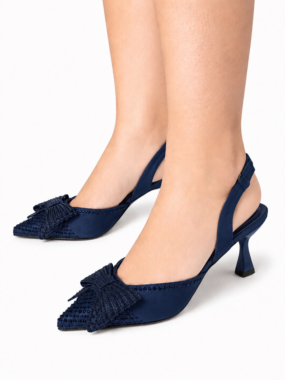Midnight Elegance Navy Blue Slingback Heels 259