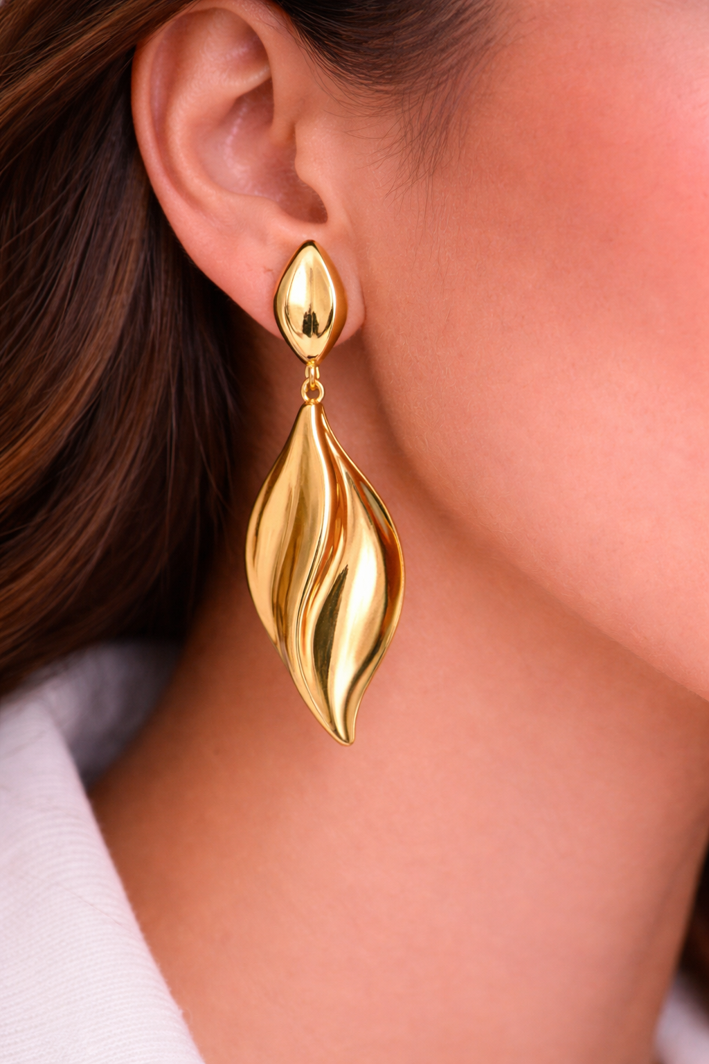 Elegant Gold Leaf Drop Statement Earrings