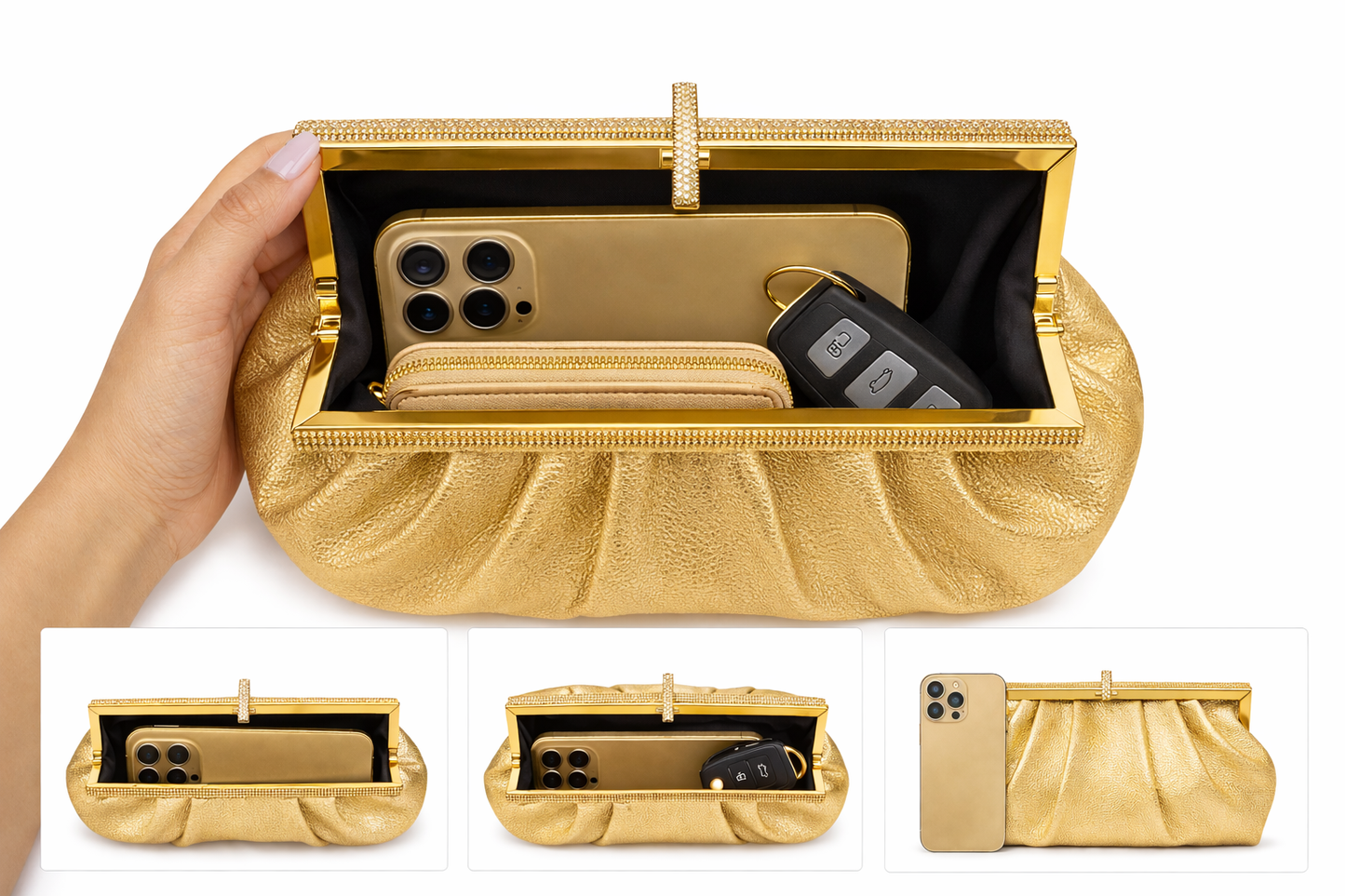 Elegant Gold Metallic Evening Clutch
