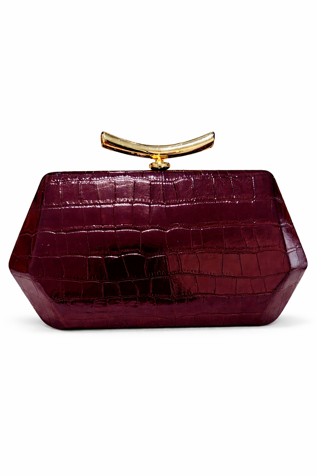 Burgundy Croc-Embossed Luxe Clutch Bag