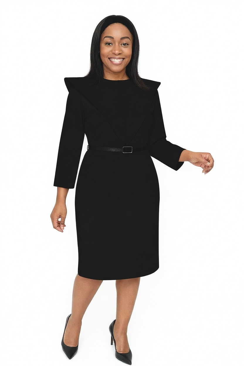 Robe midi de qualité supérieure noire à col cape