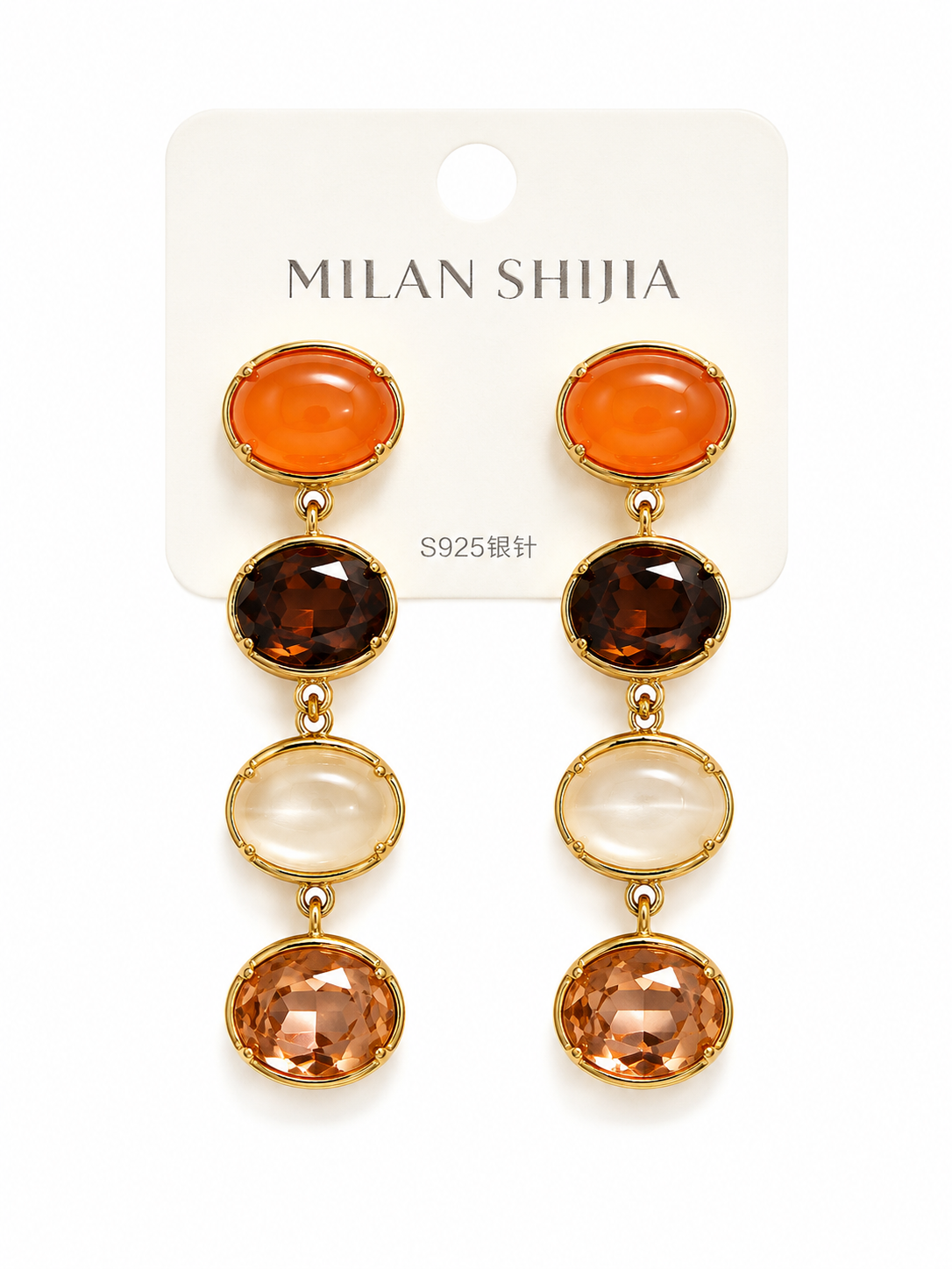 Multicolor Oval Crystal Drop Earrings