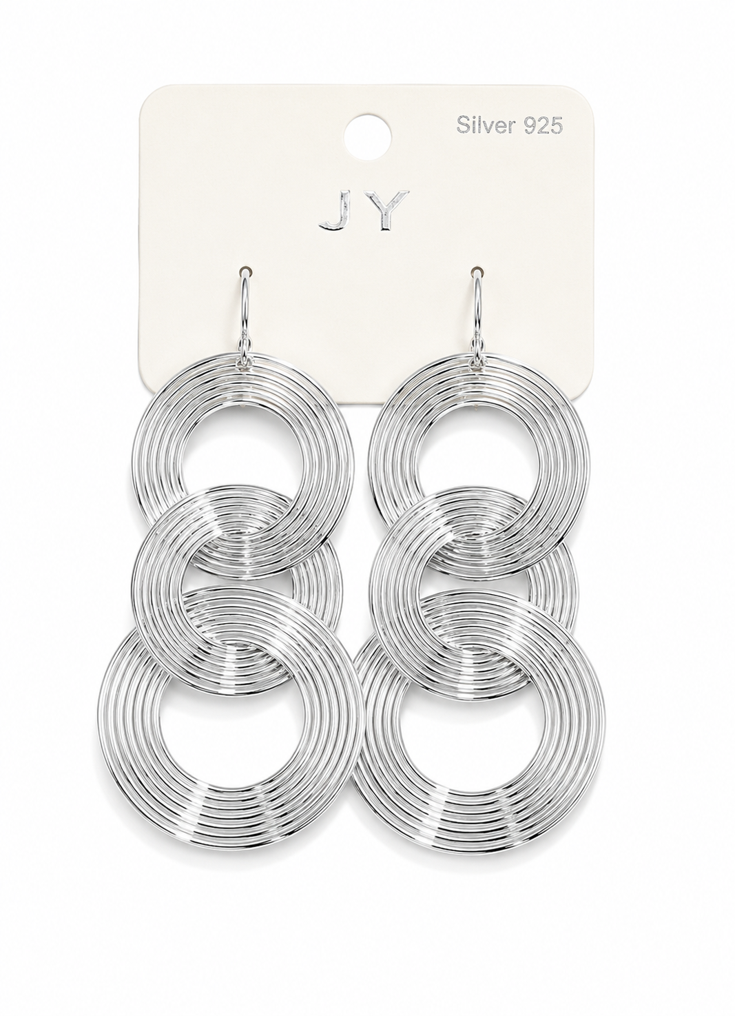 Silver Triple Circle Drop Earrings