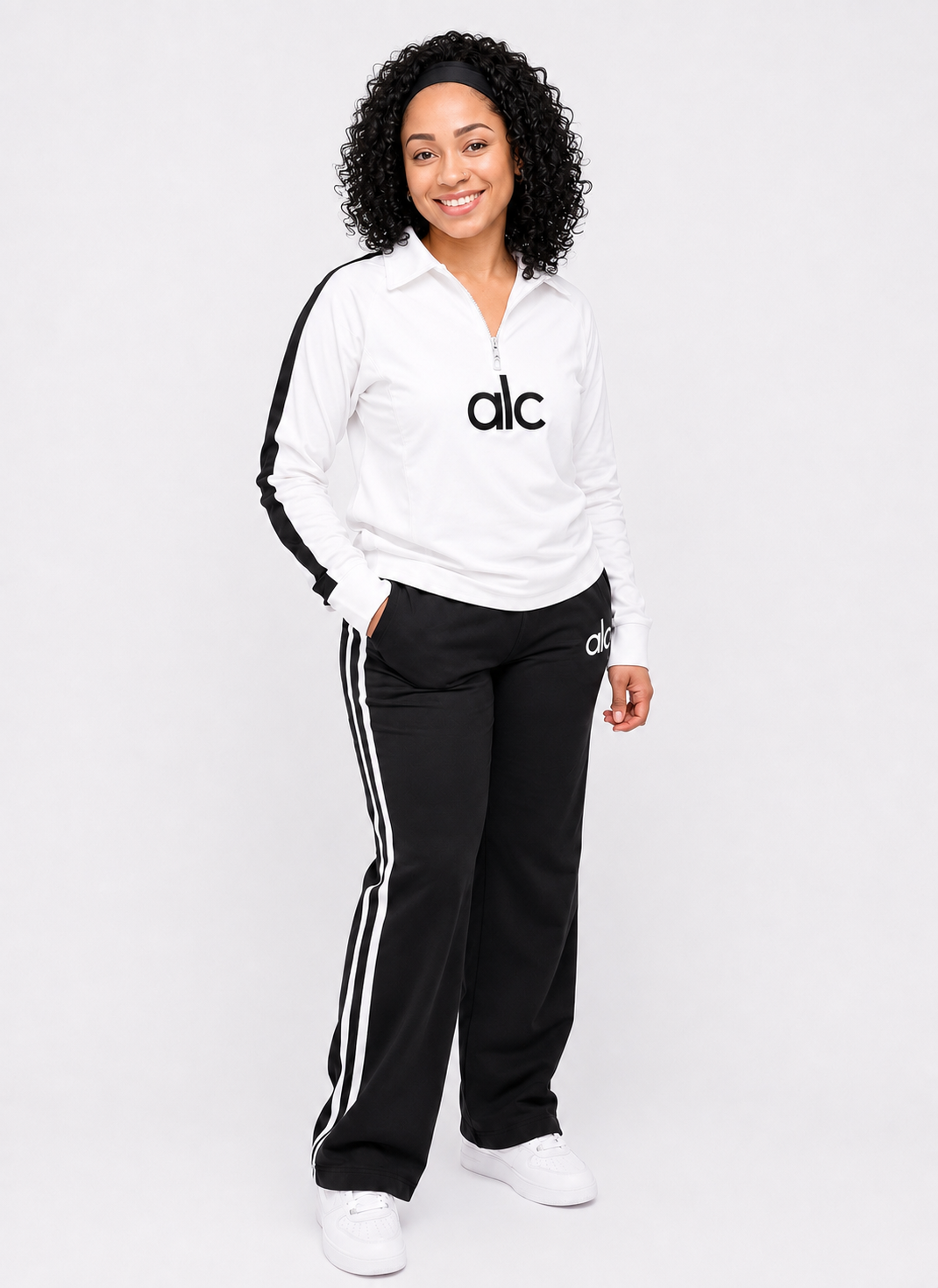 Black Contrast Stripe Half-Zip Tracksuit Set