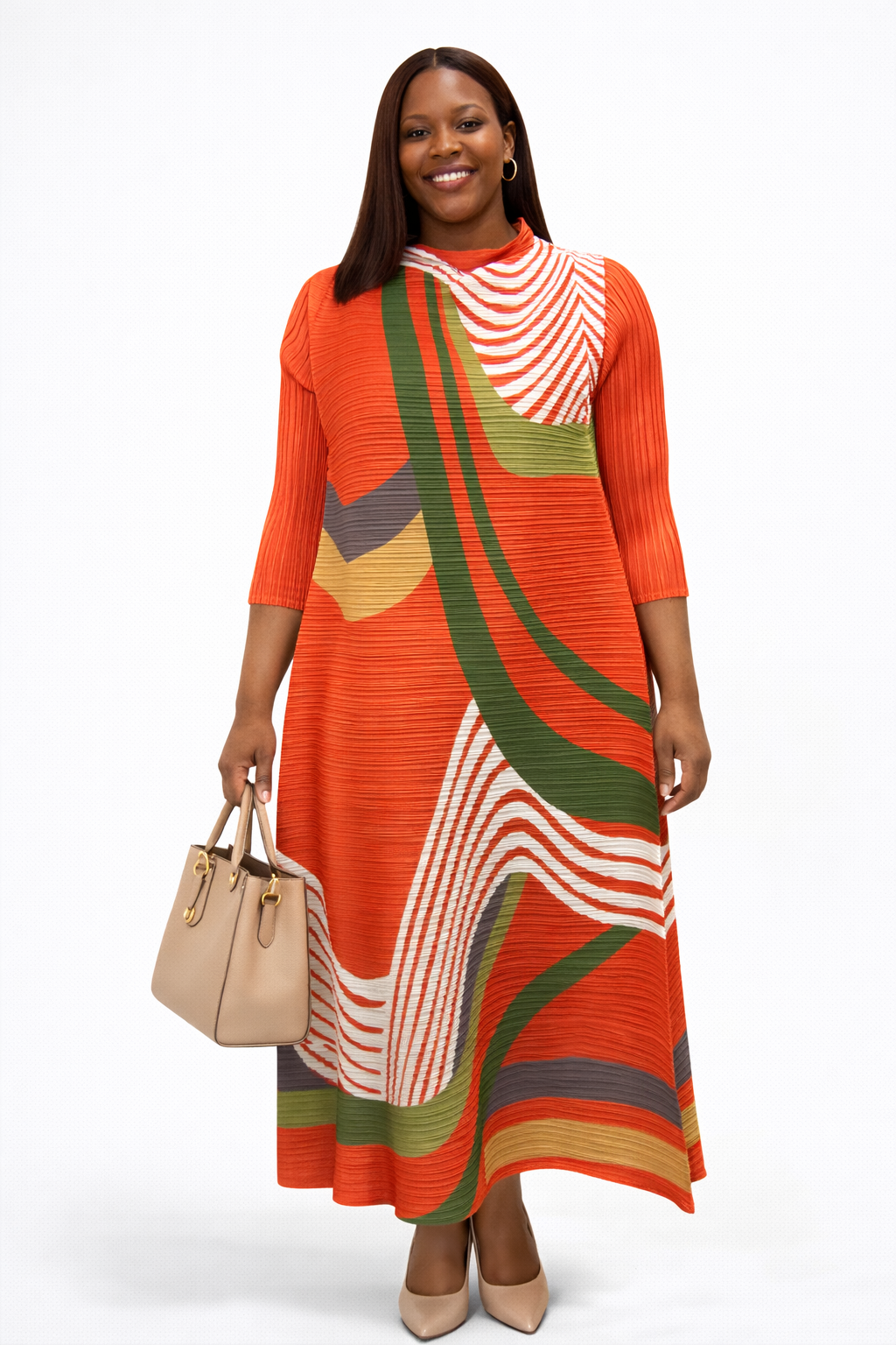 One Size Pleated Miyaki Dress - Stretchy Fabric