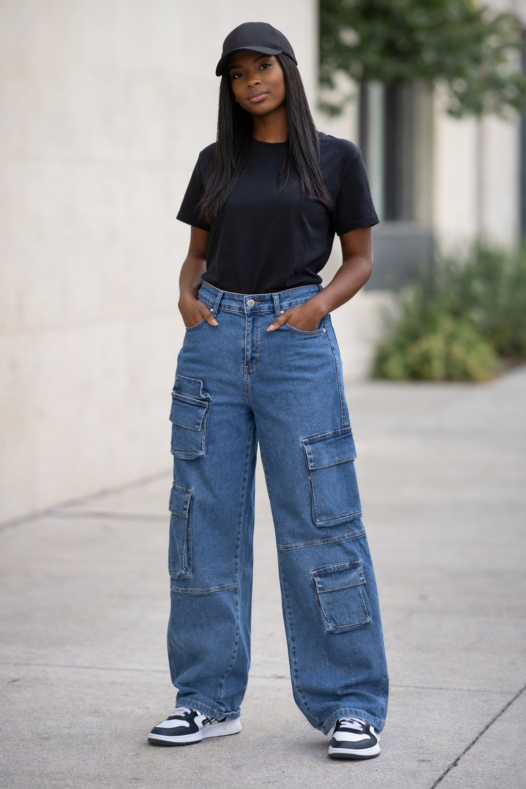 Jean cargo en denim taille haute – Style urbain et pratique