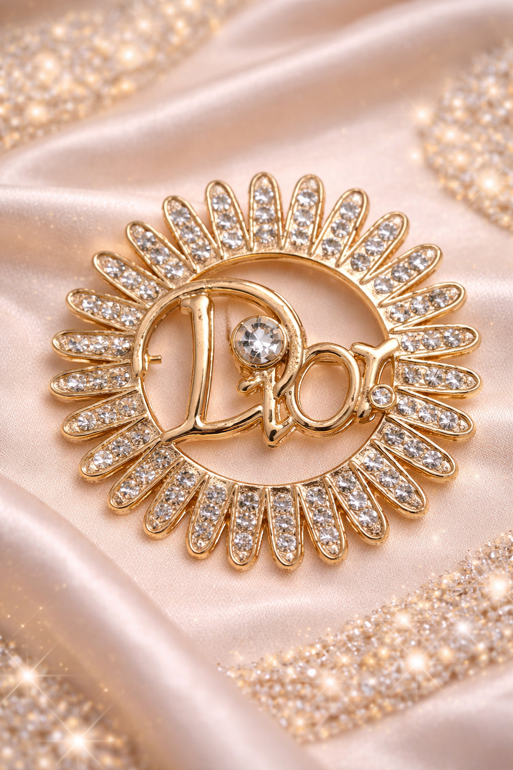 Golden Luxe Crystal Sunburst Brooch