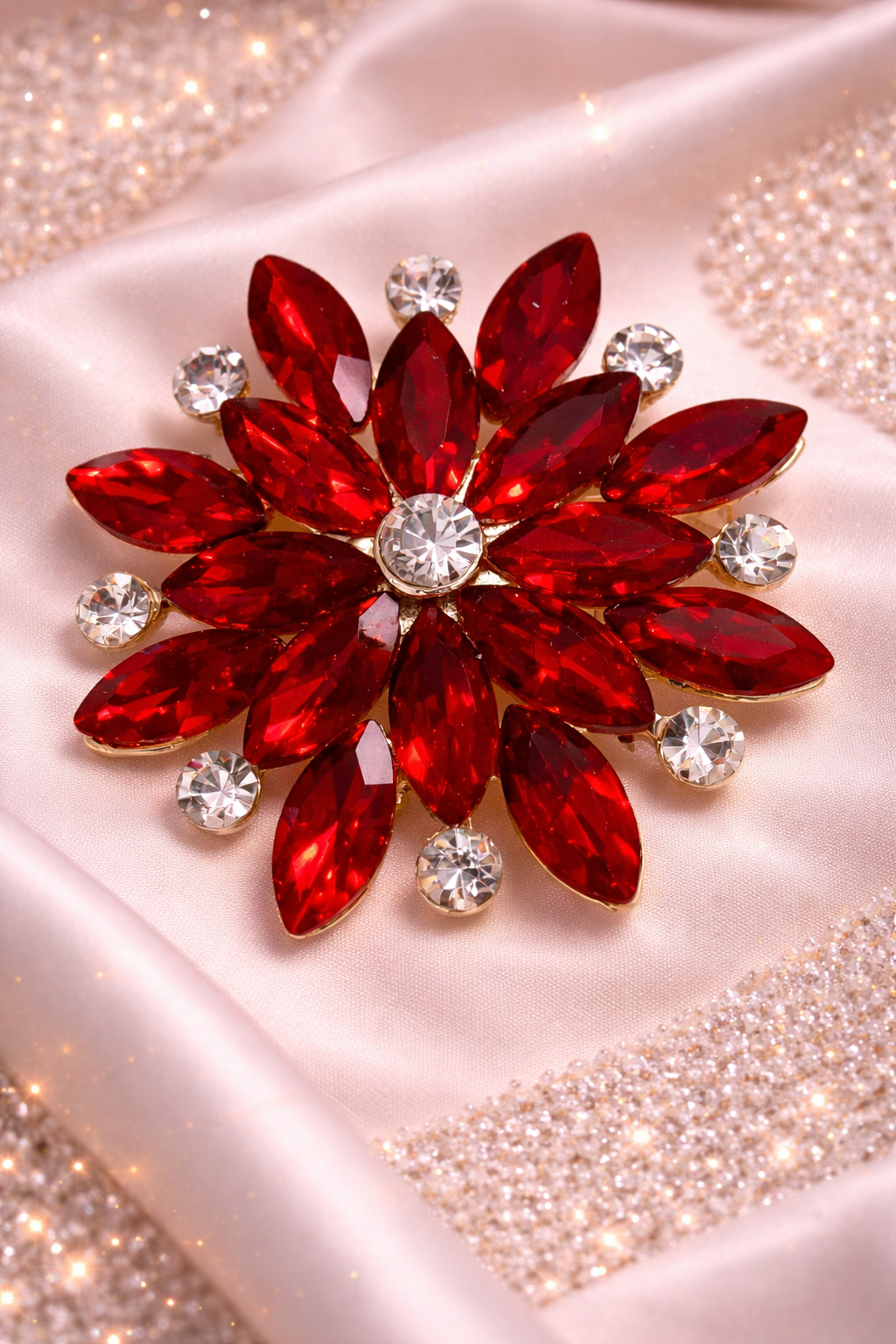 Crimson Bloom Crystal Statement Brooch