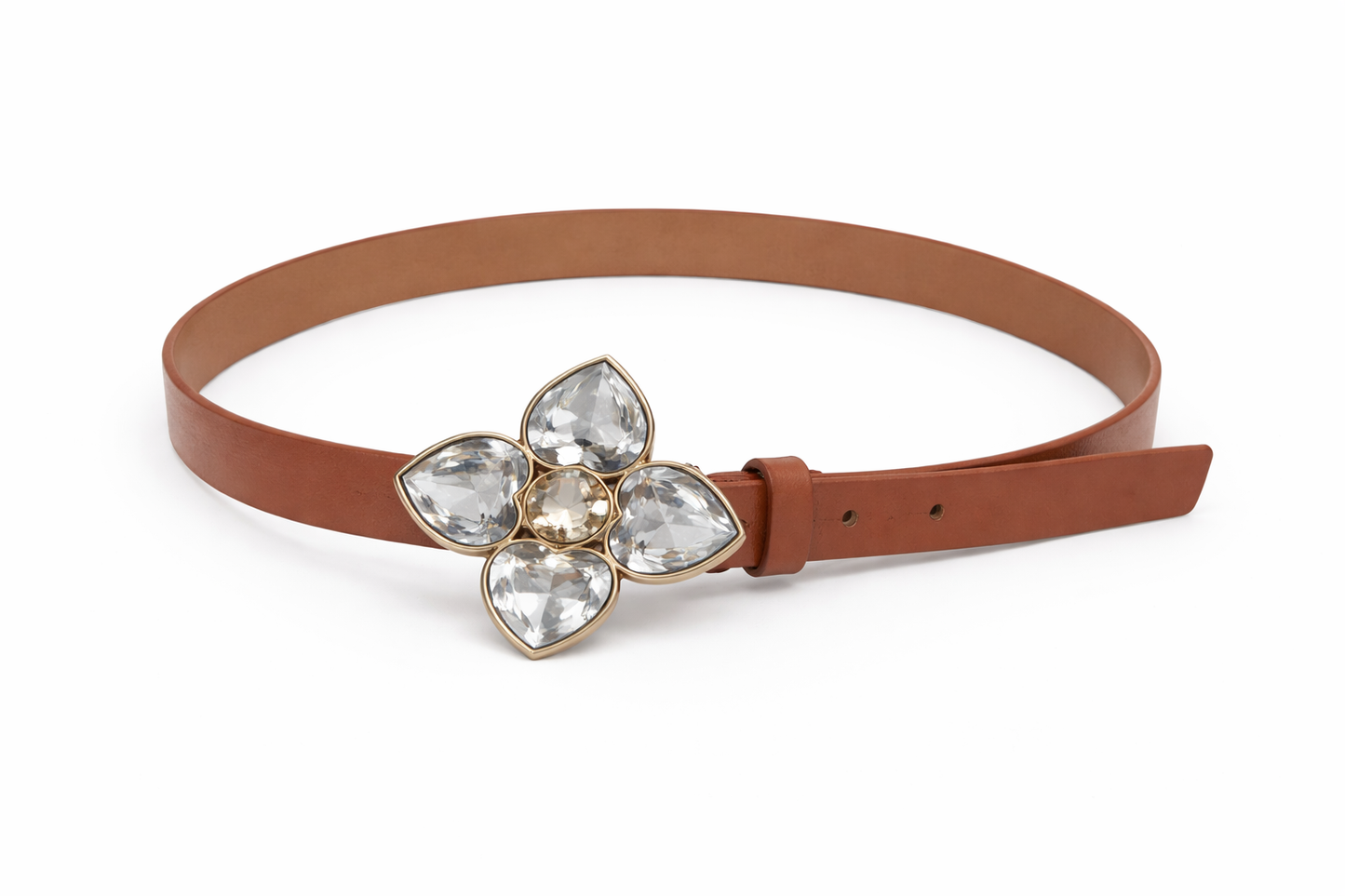 Crystal Bloom Statement Belt – Brown & Gold