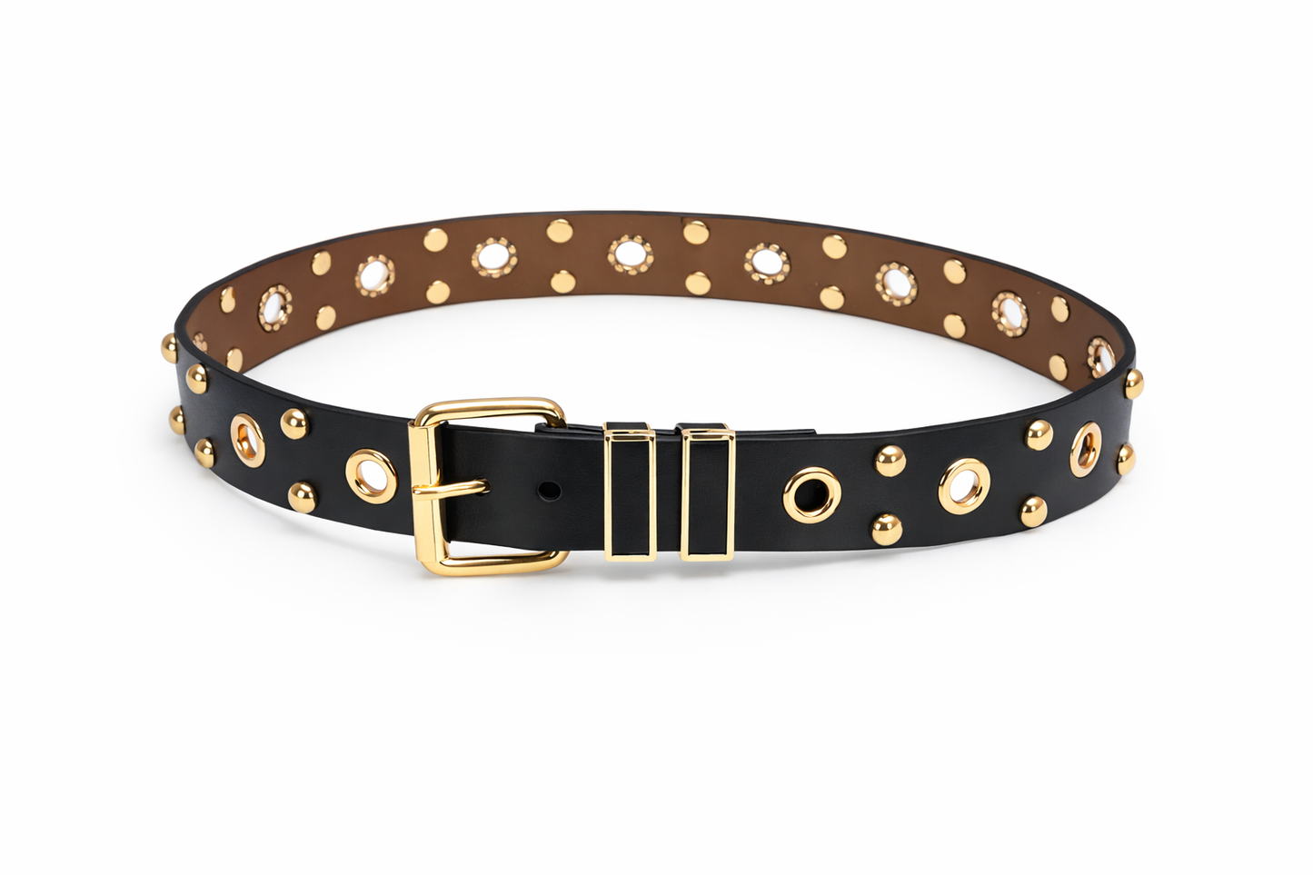 Luxe Studded Statement Belt – Black & Gold