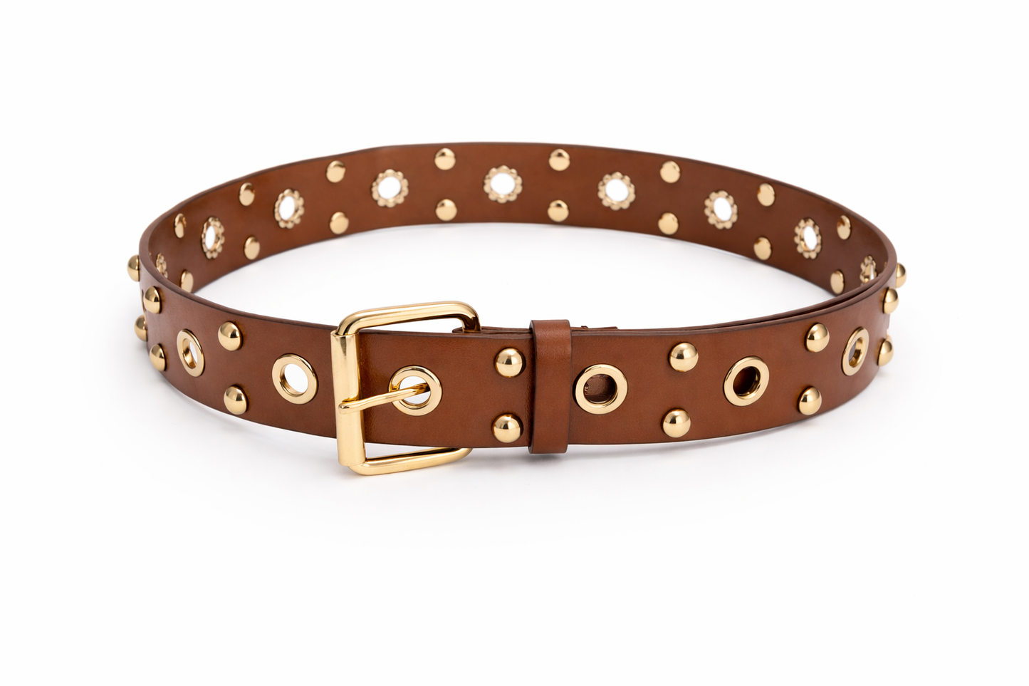 Luxe Studded Belt – Brown & Gold