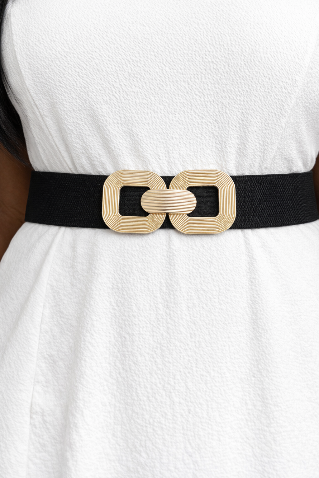 Midnight Luxe Stretch Belt – Gold Link Buckle