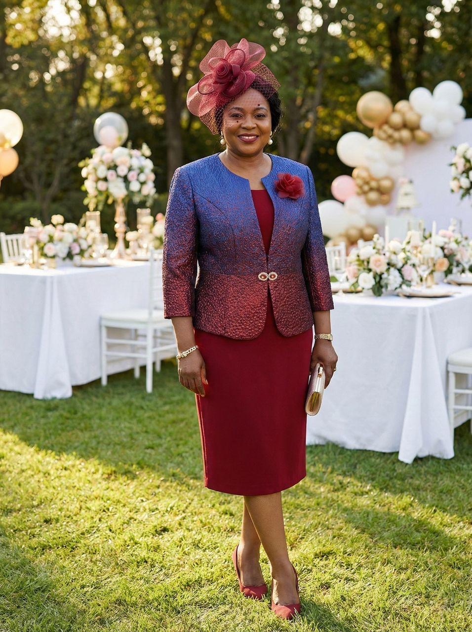 Burgundy Solid Print  Classic Suit Set