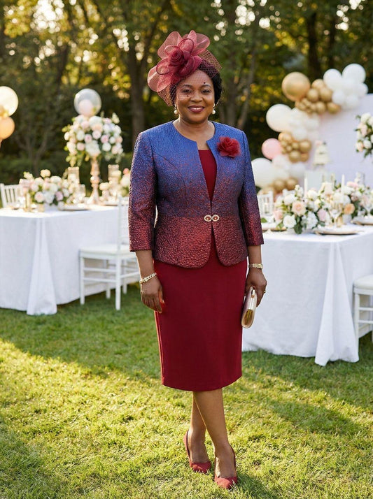 Burgundy Solid Print  Classic Suit Set