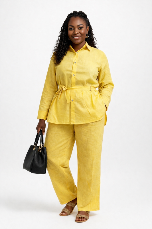 Elegant Linen Two-Piece Set – Yellow