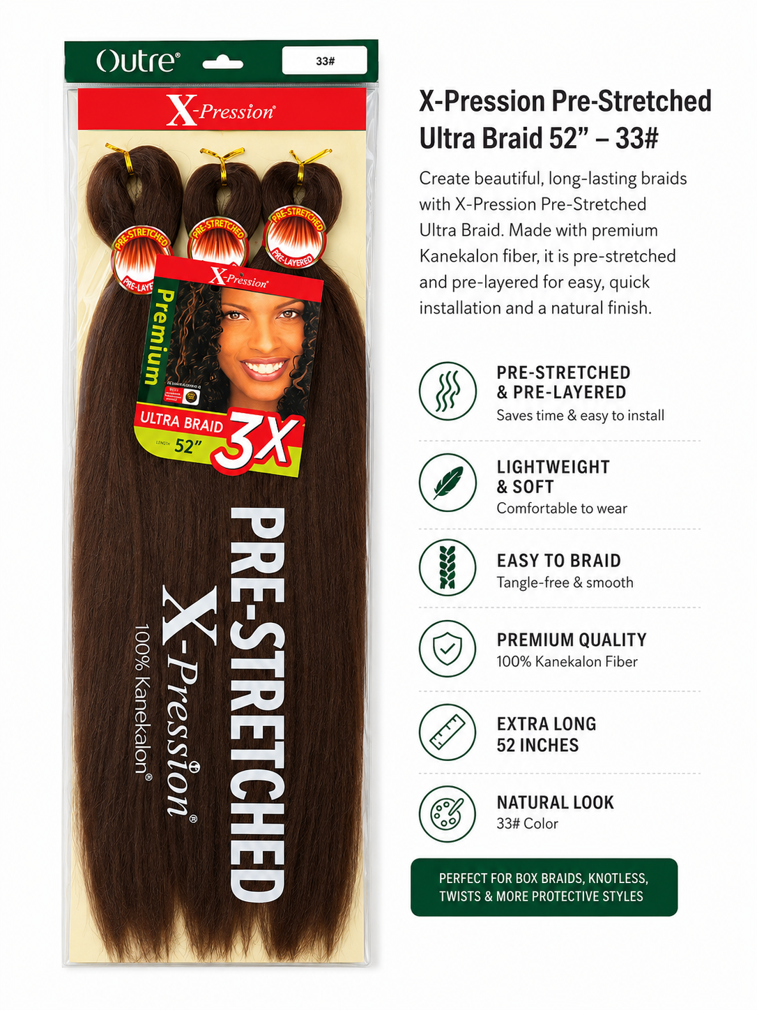 Expression Prestretched Extension for Braid Colour 33