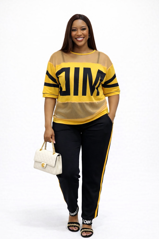 Graphic Mesh Panel Top & Stripe Jogger Set