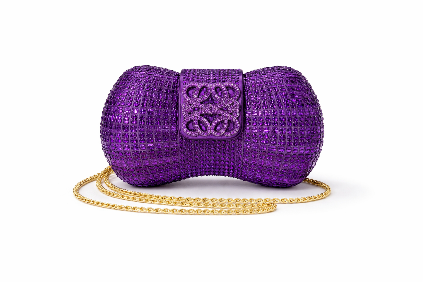 Luxe Crystal Bow Clutch Purse - Purple