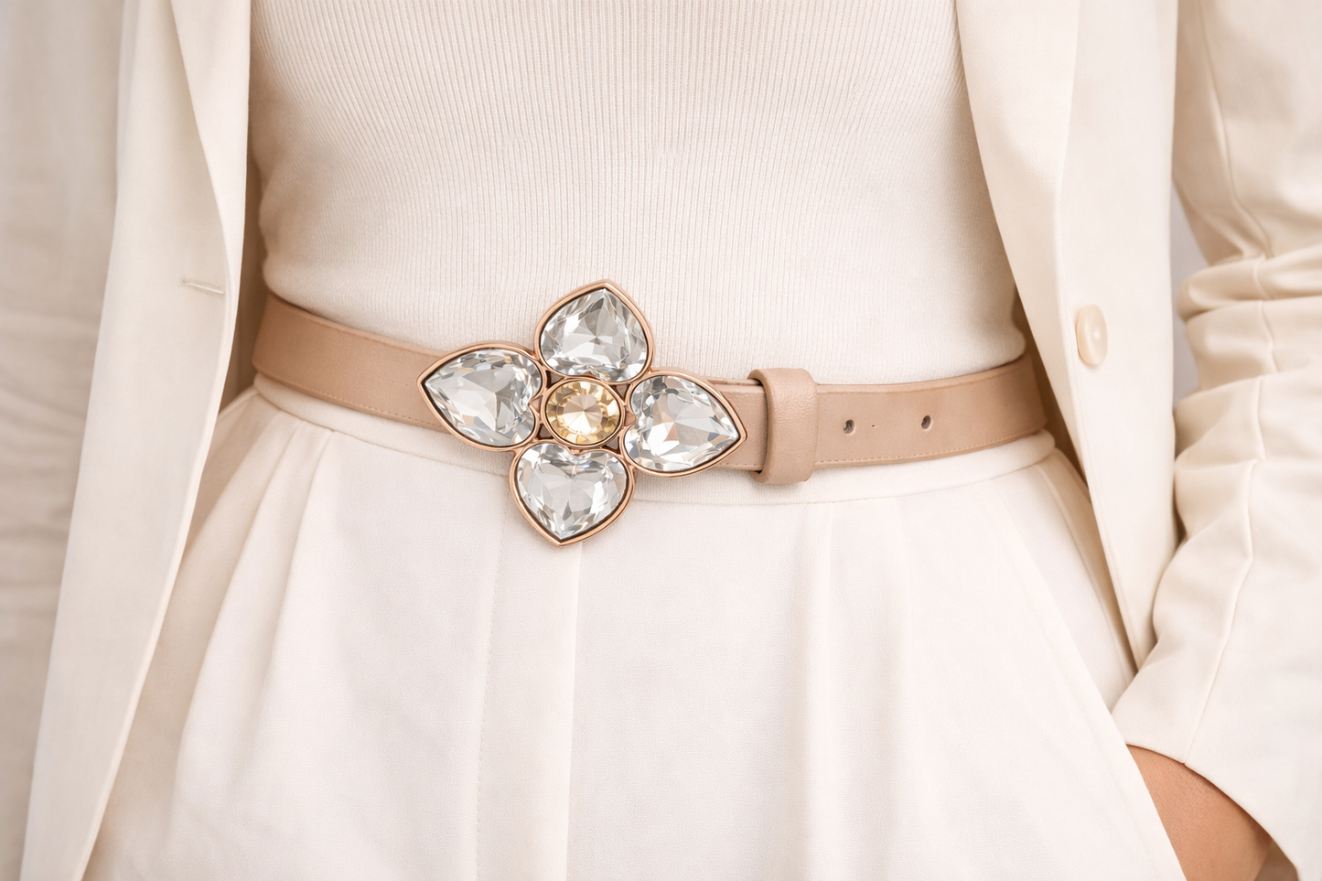 Crystal Bloom Luxe Belt – Nude