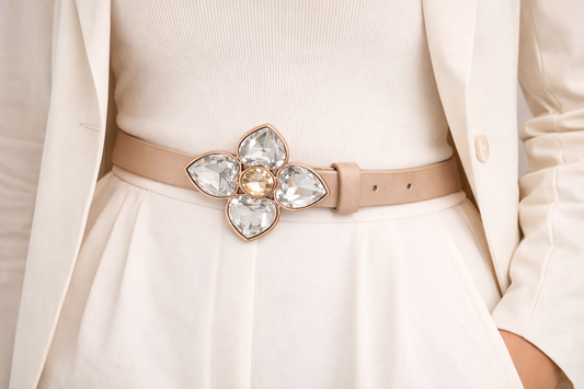 Crystal Bloom Luxe Belt – Nude