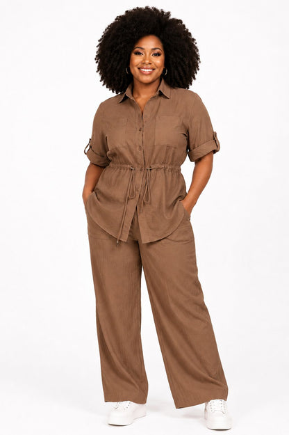 Elegant Linen Two-Piece Set – Brown 107