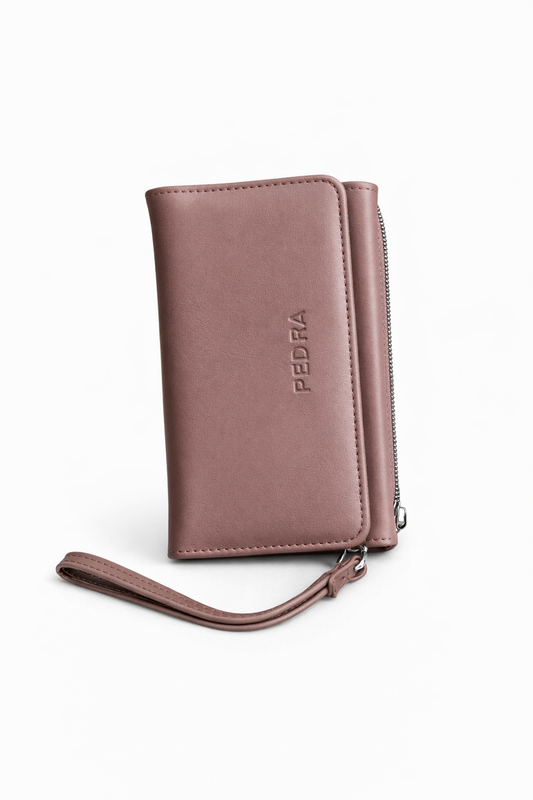 Luxury Dark Brown Multi-Compartment Ladies Wallet with Wrist Strap