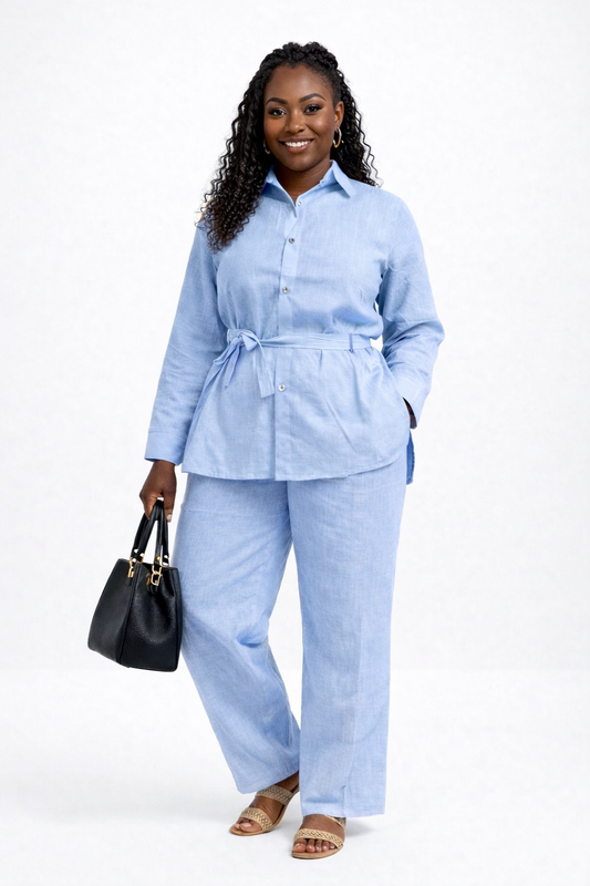 Elegant Linen Two-Piece Set – Blue